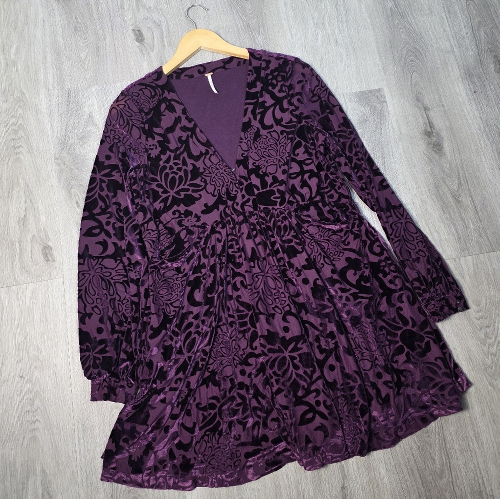 Free People All Night Long Velvet BurnoutDress Whimsigoth Boho Purple S NWOT - Picture 8 of 12